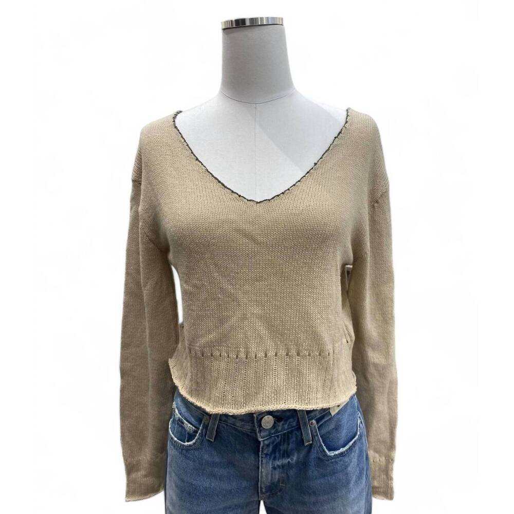NEW SOUCHI yasmeen crop long sleeve sweater in tea